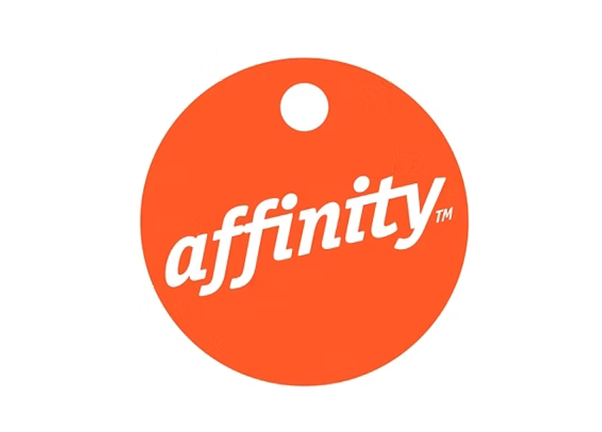 Logotipo circular de color naranja con la palabra 'affinity'