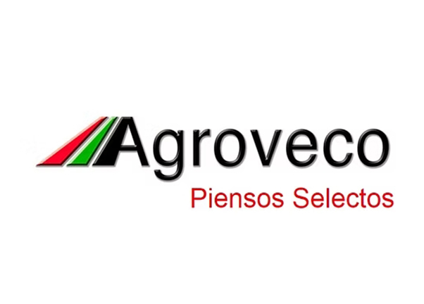 Logotipo de la marca Agroveco con un símbolo tricolor a la izquierda