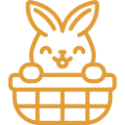 Icono conejo Icono lineal naranja de un conejo sonriente en una cesta